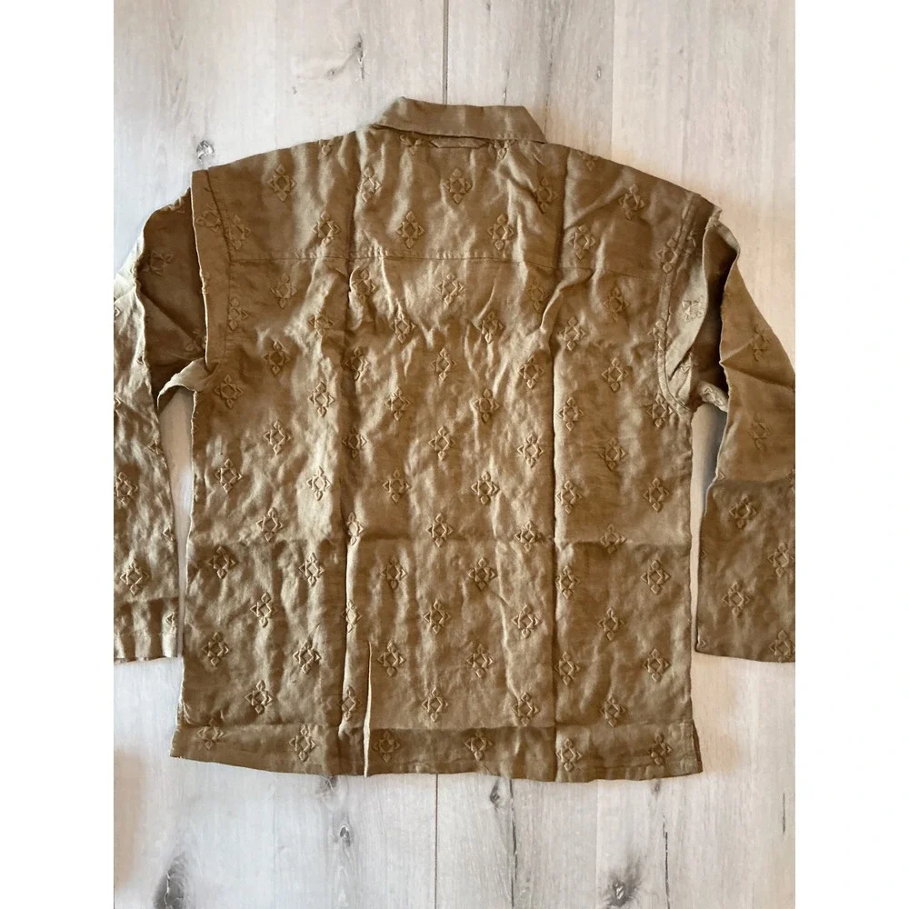 Banana Republic Relaxed Embroidered Linen Shirt Brown Medium New With Tags
